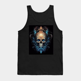 Skull on Blue Fire: Baroque Vintage Ornament Background Tank Top